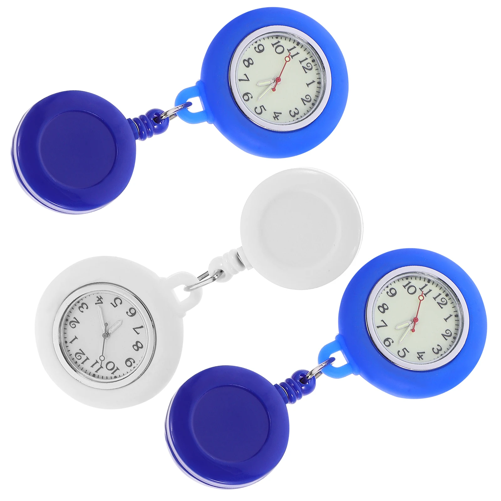 3pcs Portable Silicone Nurse Watch For Doctors Unisex Pocket Watch Stretchable Round Quartz Timepiece Adjustable Chain Gift Set