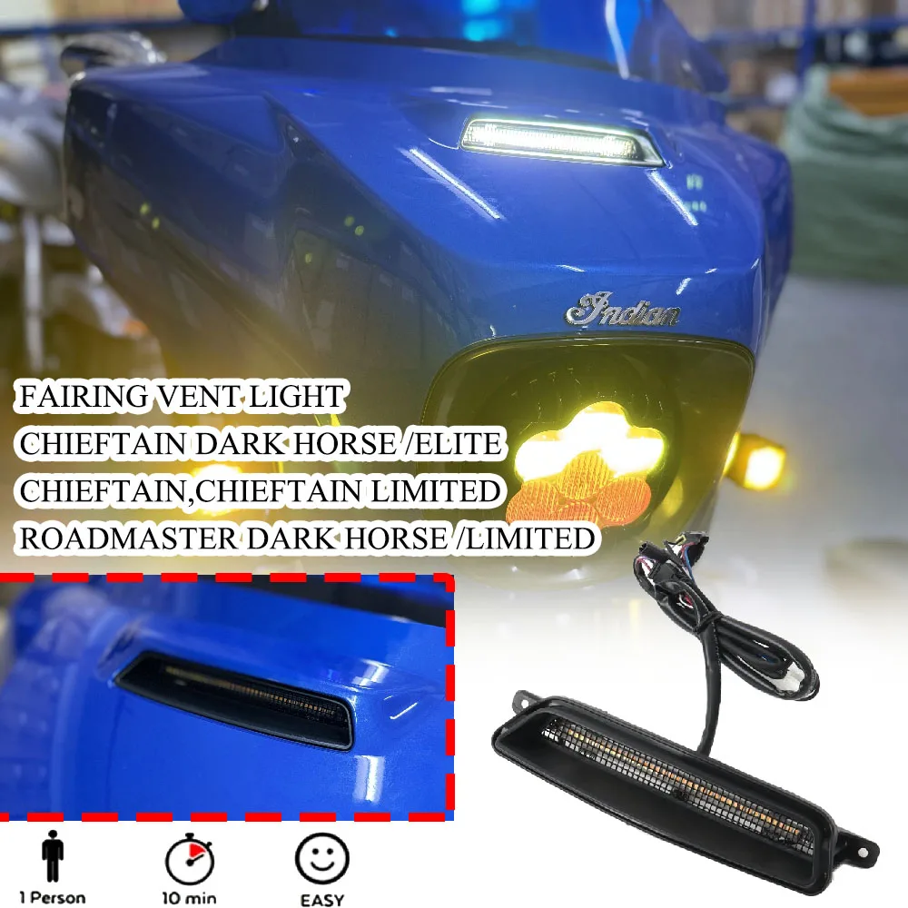 

Подходит для Indian Chieftain Limited & Dark Horse 2019-2023, светодиодный обтекатель для мотоцикла, вставка вентиляционного света, вспомогательная лампа высокой яркости