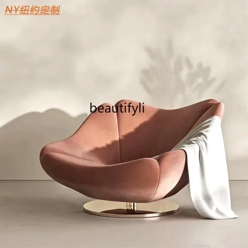 

V Nordic light luxury petal leisure chair fiberglass rotating chair living room fabric single sofa