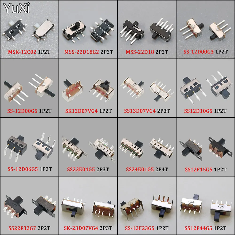 10pcs Toggle Switch Single and Double Row In-line Horizontal Small Micro Power Switch Sliding Position Fluctuation 2Gear / 3Gear