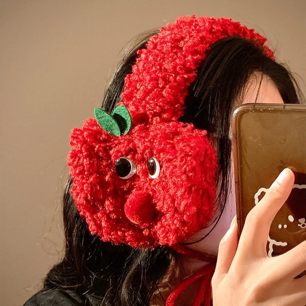 Cuffie protettive calde Scaldaorecchie da ciclismo in peluche Simpatiche coperture per le orecchie invernali Set di paraorecchie in peluche rosso per attività all'aperto Ciclismo