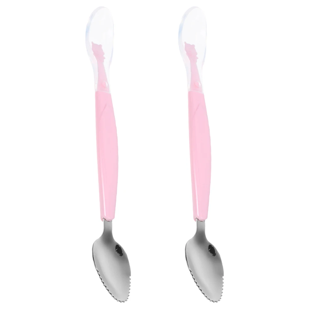 

2pcs Double Head Baby Silicone Fruit Scraping Spoon For Purees Yogurt Smoothies Infant Feeding Tool Toddler Dining Utensil
