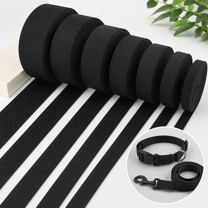 

10M 20-100mm Black Nylon Webbing Tape for Pet Collar Leash Harness Dog Safety Strap Wide Woven Belt Binding Material Trim Roll