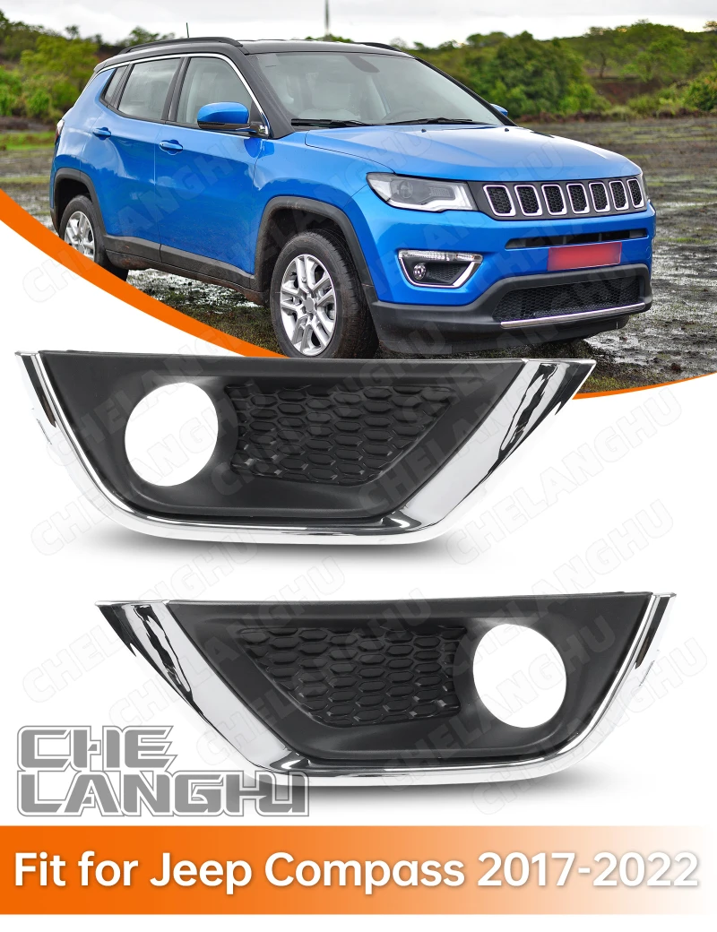 Front Bumper Grille Trim For Jeep Compass 2017 2018 2019 2020 2021 2022 Car accessories Fog Lamp Cover Grill 53224445 5324444