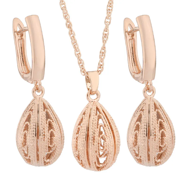 New Unique Hollow Elegant Female Set 585 Rose Gold Color Bridal Jewelry Sets Wedding Jewelry Sets Daily Modern Women's Earrings image 6