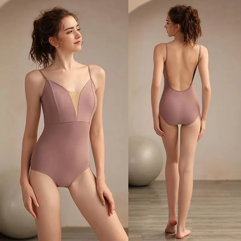 

Ballet Leotard Women Aerialist Yoga Practice Dance Costume Deep V Sling Blue Gymnastic Swimsuit Leotard Adulto Ballerina