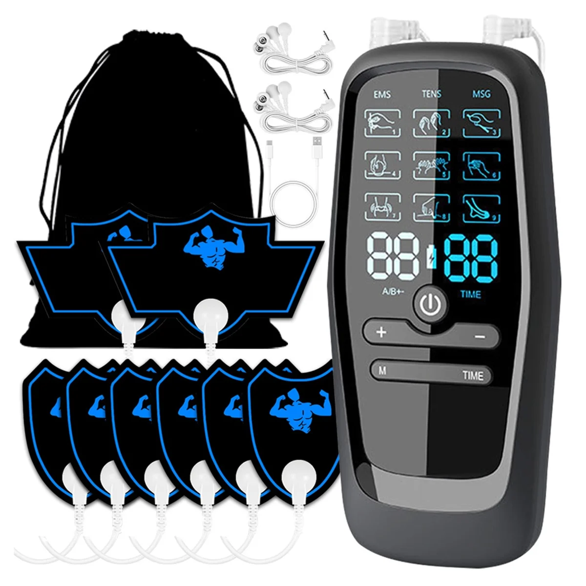 FZFZ EMS Tens Unit 전문 근육 자극기 허리 통증, 목 통증, 신체 통증을 위한 휴대용 전기 바디 마사지