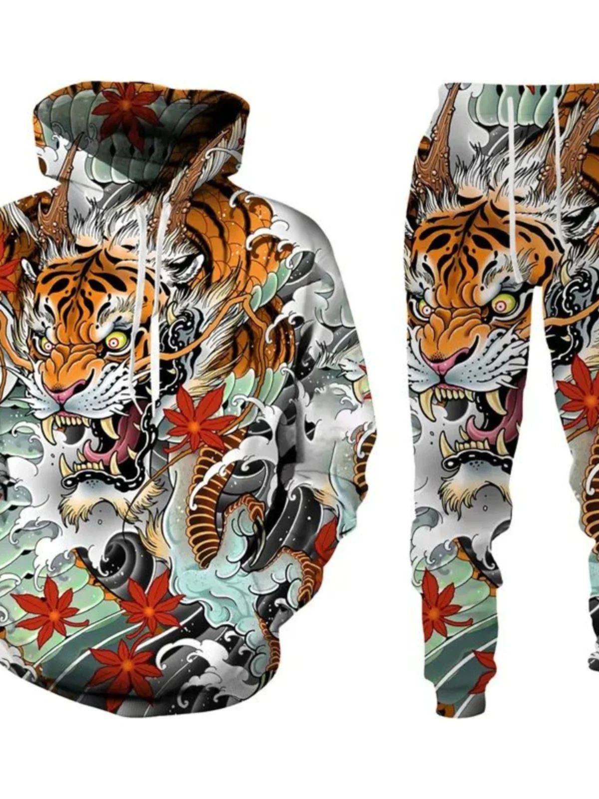 

Men's Two-Piece Hooded Sweater Set Printed Long Sve Crew Ne Sweatirt And Pants Autumn Casual Sportswear Youth Size