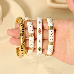 Stainless Steel Bracelet 18K PVD Gold Plated Luxury Accessories Enamel Star Evil Eye Cuff Bangle for Women
