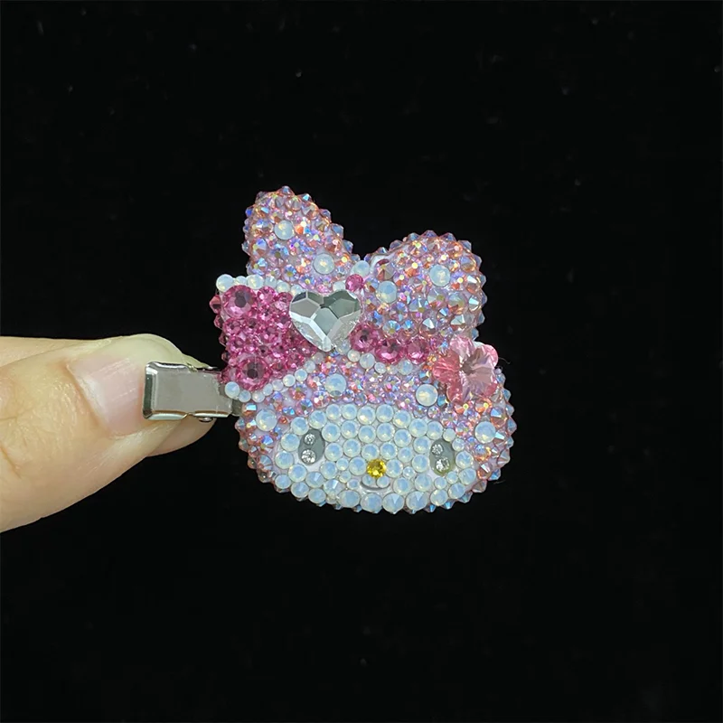 Original Sanrio Crystal Hair Clip Hello Kitty Melody Kuromi Cinnamoroll Kawaii Sparkling Fairy Princess Bangs Hairpin Decoration