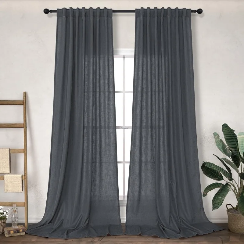 Curtains Inches Long for Living Room Dining 2 Panels Back Tab Loop Pocket Light Filter Semi Privacy Sheer Linen Terracotta