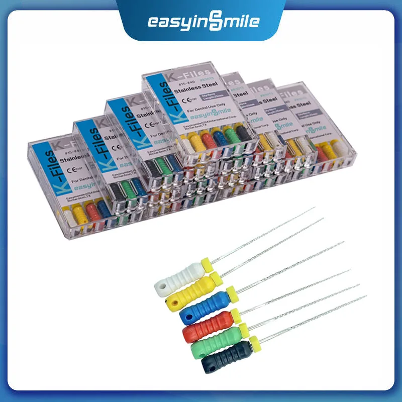 10Packs Endo K Files EASYINSMILE Root Canal File #6 #8 #10 #15-40 #45-80 Dental Stainless Steel Hand Use 21/25/31MM