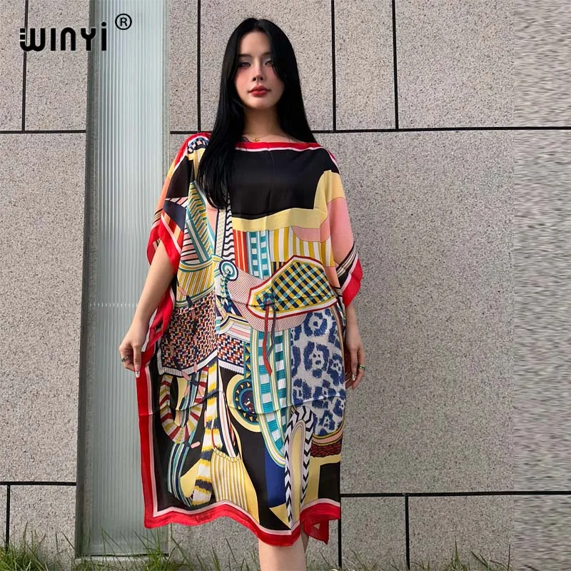 WINYI maxi dress Summer sexy african oversize dress BOHO print beach wear women Loose Femme Robe Muslim فستان beach cover ups