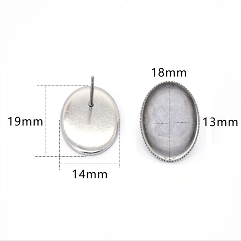 10/20Pcs Stainless Steel Oval Blank Earring Studs Settings Cameo Cabochon Base Trays for DIY Earring Jewelry Making Supplies