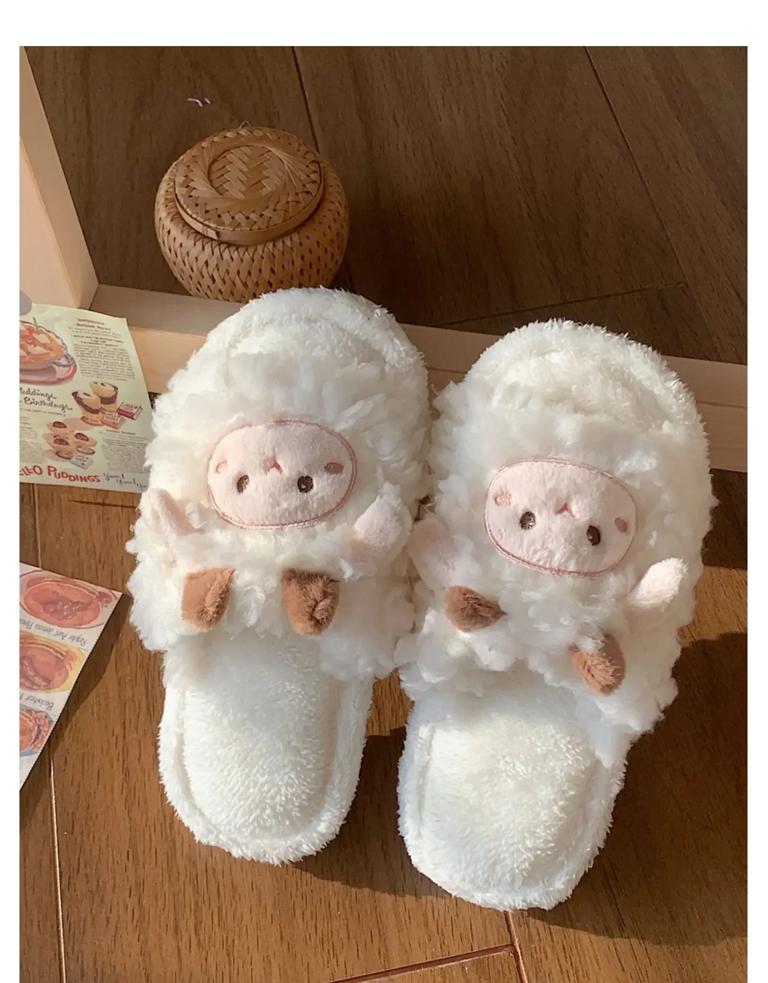 Women Home Cotton Slippers Indoor House Shoes Warm Plush Slipper Cute Fluffy Fur Sheep Plush Slippers Couple Cotton Slippers