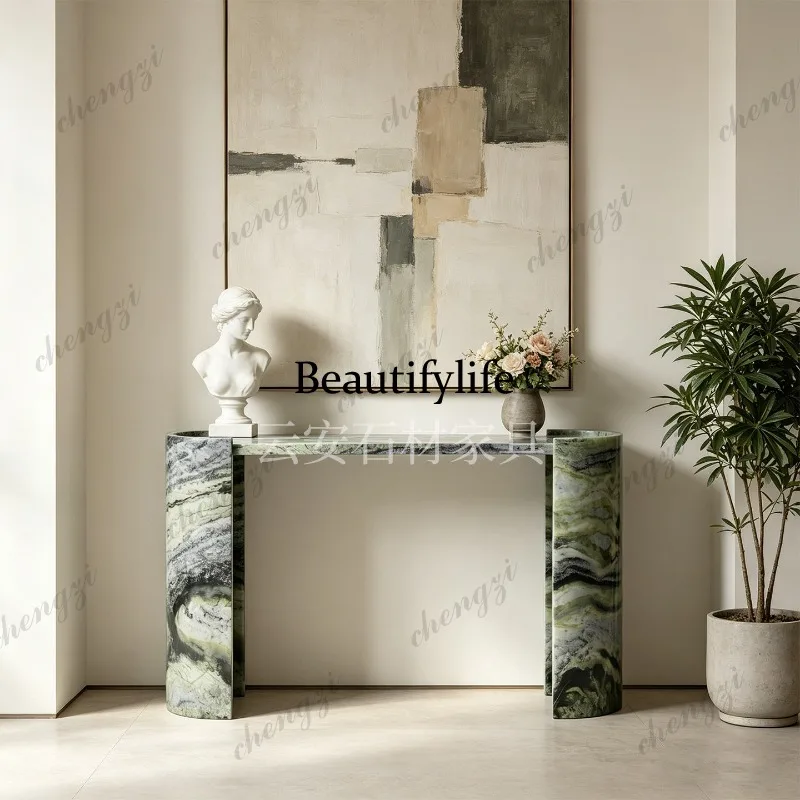 A114 Modern Light Luxury Premium Natural Green Marble Entry Entrance Terrace Villa Corridor Aisle Entrance Table Case