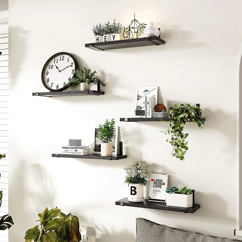 Country Style Wooden Floating Shelf Home Decor Bedroom Living Room Kitchen Plant Wall Storage Rack