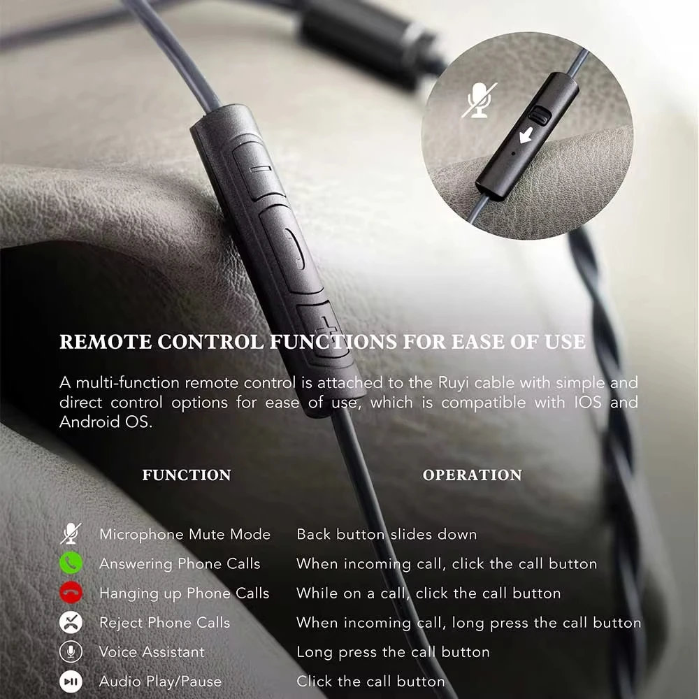 Kinera Celest RUYI Earphone Upgrade Cable With Detachable Boom Microphone IEM Gaming HIFI Headset Cord 3.5mm Headphone Cable