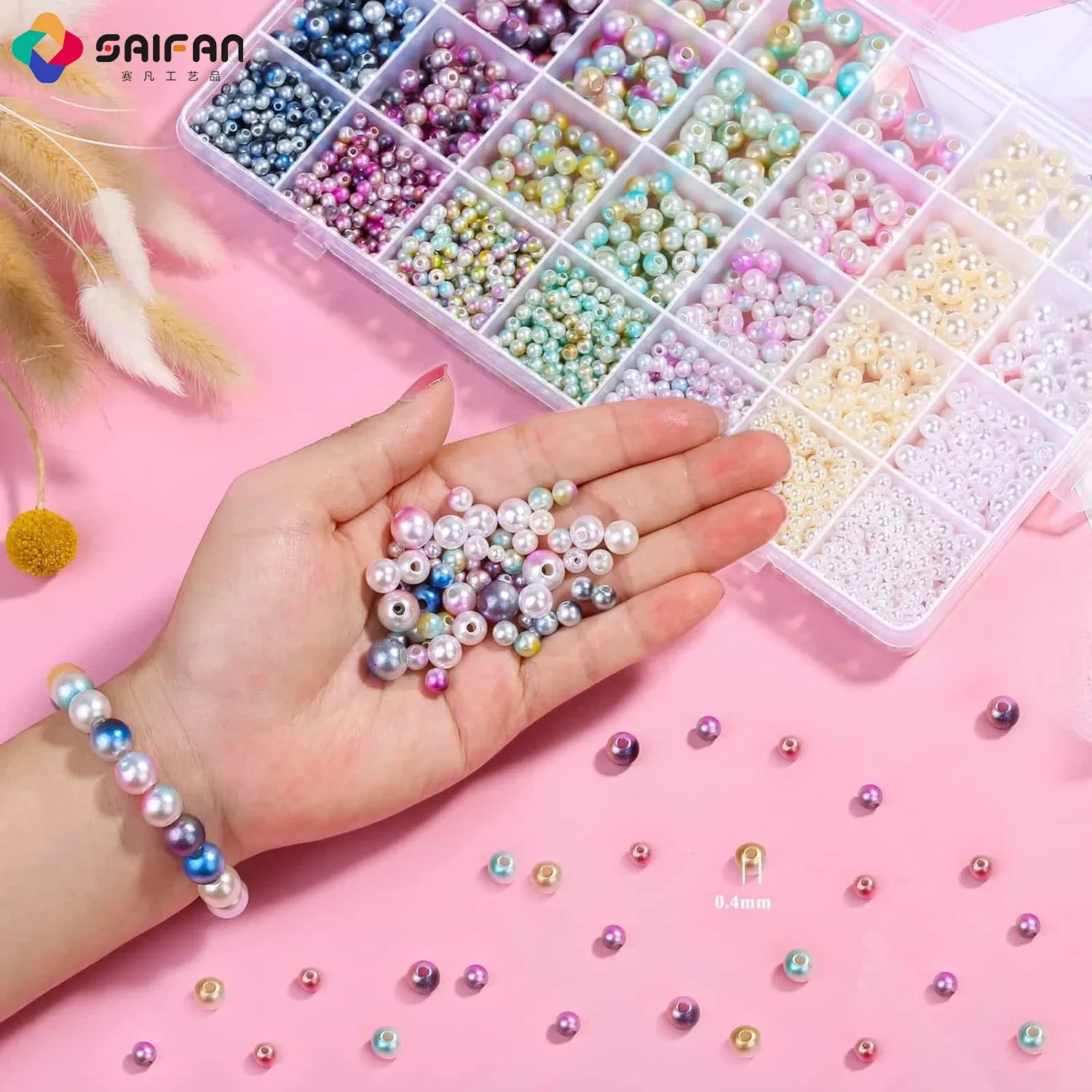 

1 set of 24 grid jewelry accessories with colorful beads, cute theme style bracelet necklace decoration, multi-color bead matchi