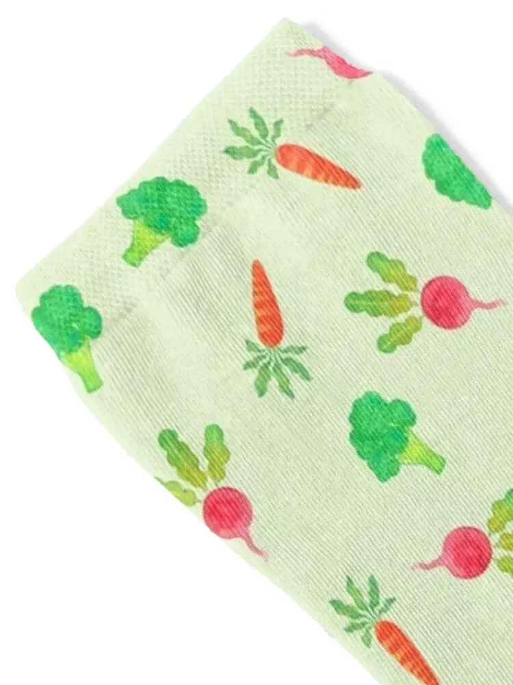 Veggie garden pattern with broccoli, radishes and carrots Socks sheer loose Socks Men Women's