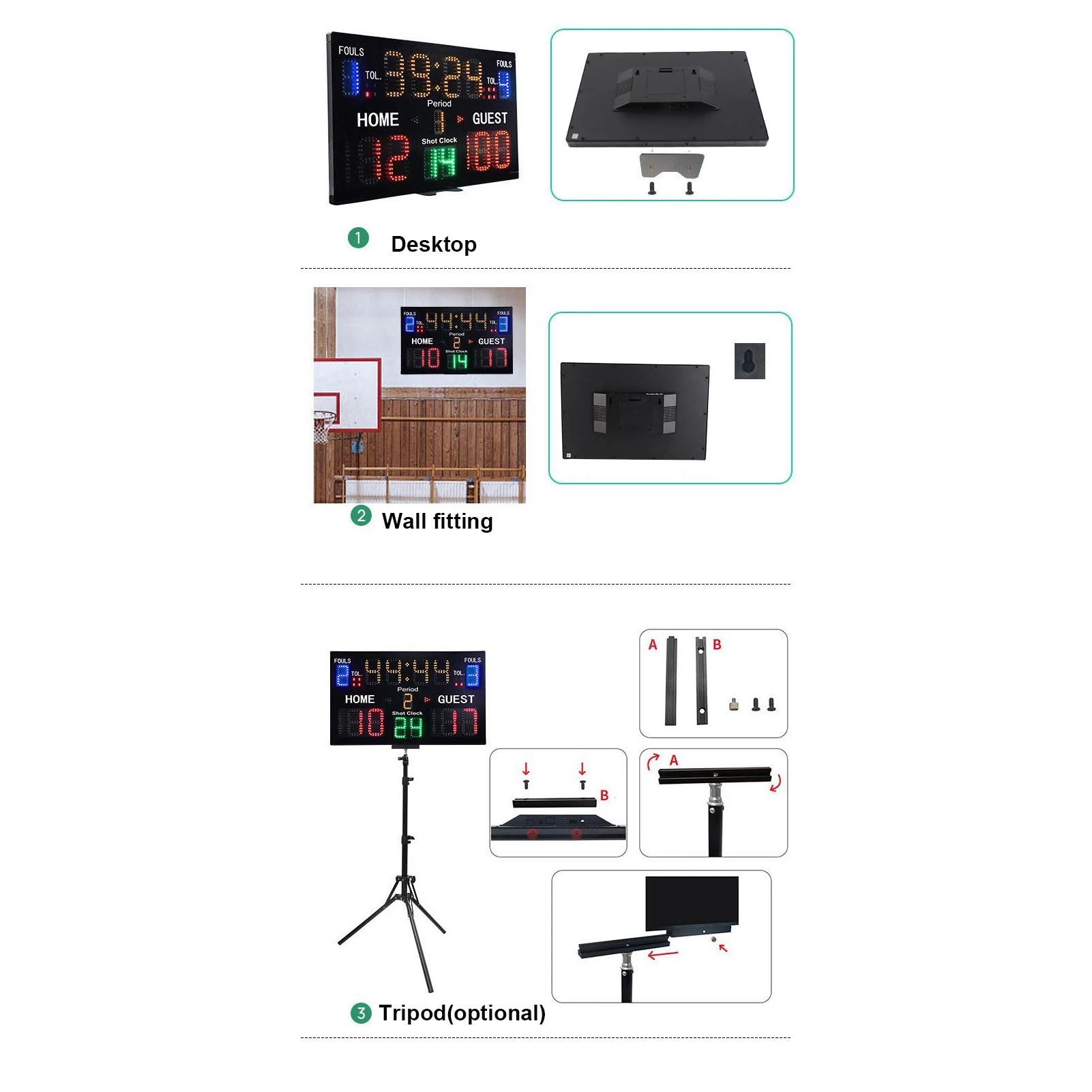 Digital Basketball Scoreboard LED Lightweight Basketball Electronic Scoreboard Easy To Use Remote Controlled for Game Training