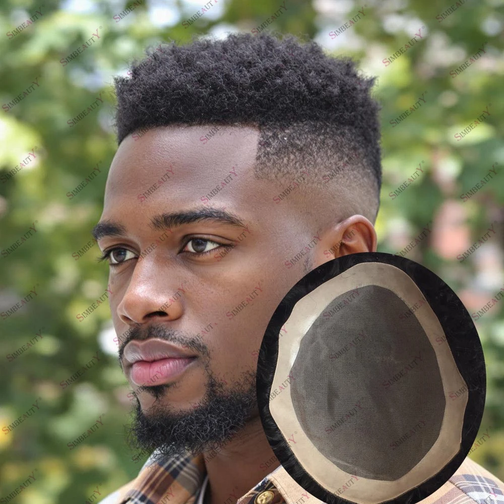 

European Human Hair Black Brown Blonde 6mm Afro Hairstyle Super Durable Mono Base Weave Fine Mono Breathable Bald Man Toupee