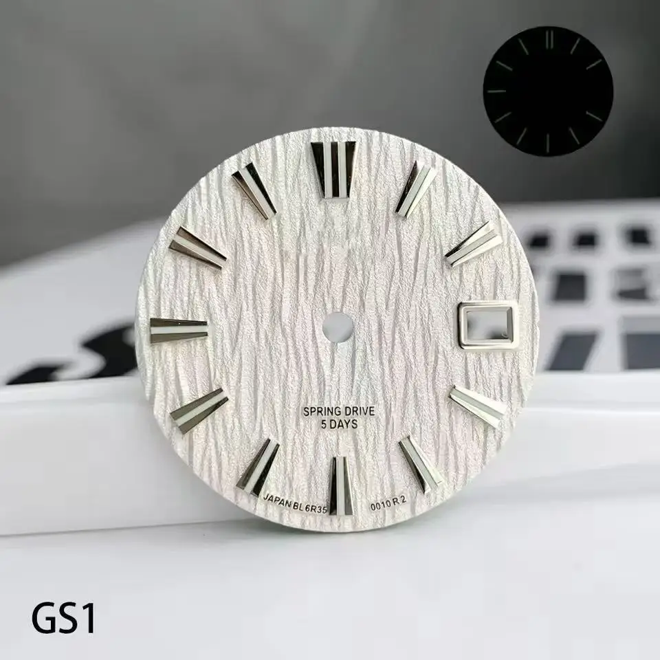 28.5mm Green Luminous Calendar Mechanical Watch Modified with GS Logo Wavy Dial Compatible with NH35 Movement Man's Watch view 5