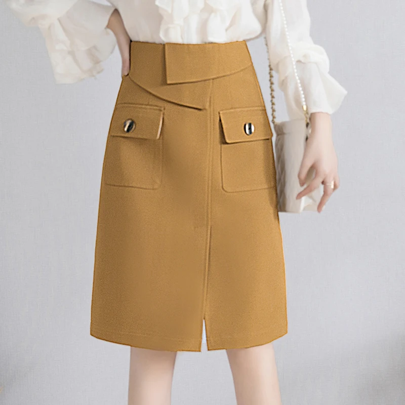 

Women's New Spring Autumn High Waist Mid Length A-Line Split Half Skirt