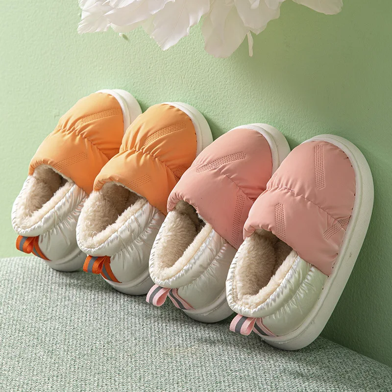 0-18y Children Slippers Winter Baby Boys Girls Home Shoes Kids Plush Soft Sole Patchwork Waterproof Non-Slip Warm Floor Footwear