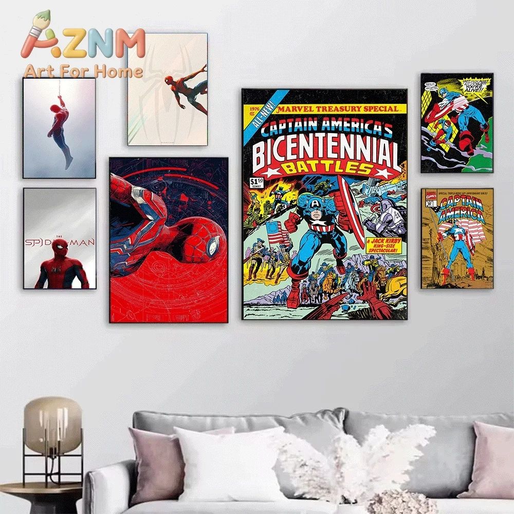 Captain America Living Legend Vintage Comic Canvas Wall Art No Frame Canvas Painting Retro Marvel Superhero Poster Home Bedroo