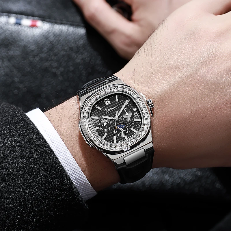 DULUNWE Design 2025 New Automatic Movement Mechanical Top Luxury Men's Watches Diamond Bezel Tourbillon Waterproof Men's Watches