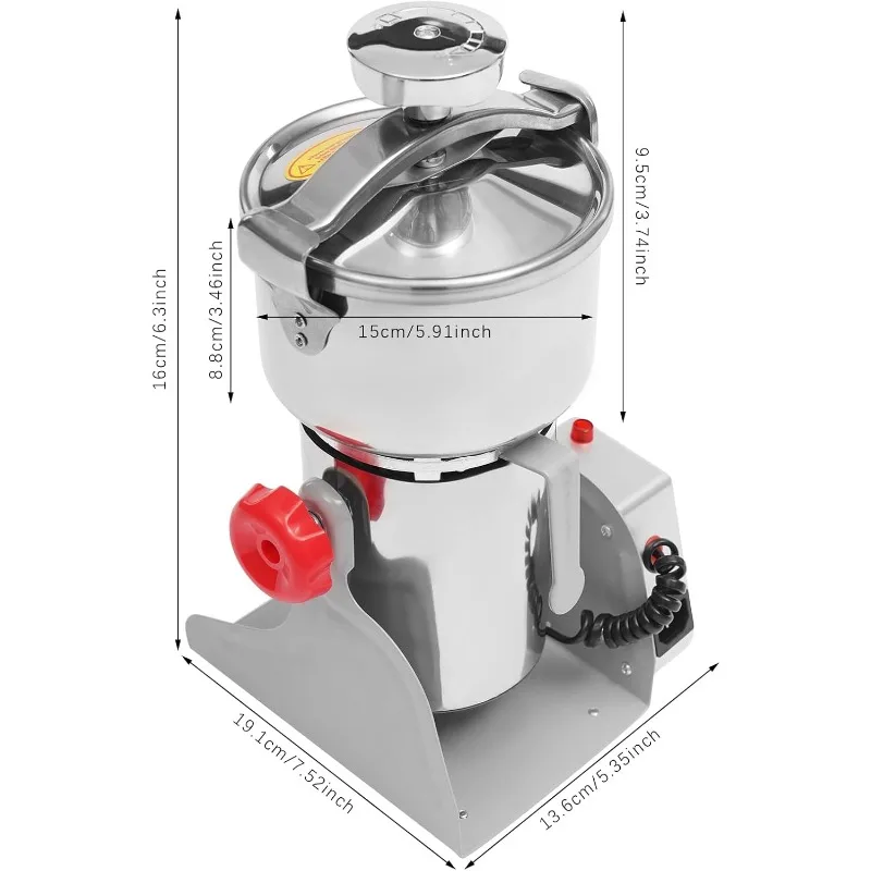 مطحنة الحبوب الكهربائية، ماكينة الطحن التجارية 110 فولت 30000 دورة/دقيقة مطحنة الذرة من الفولاذ المقاوم للصدأ 3600 وات محرك نحاسي نقي