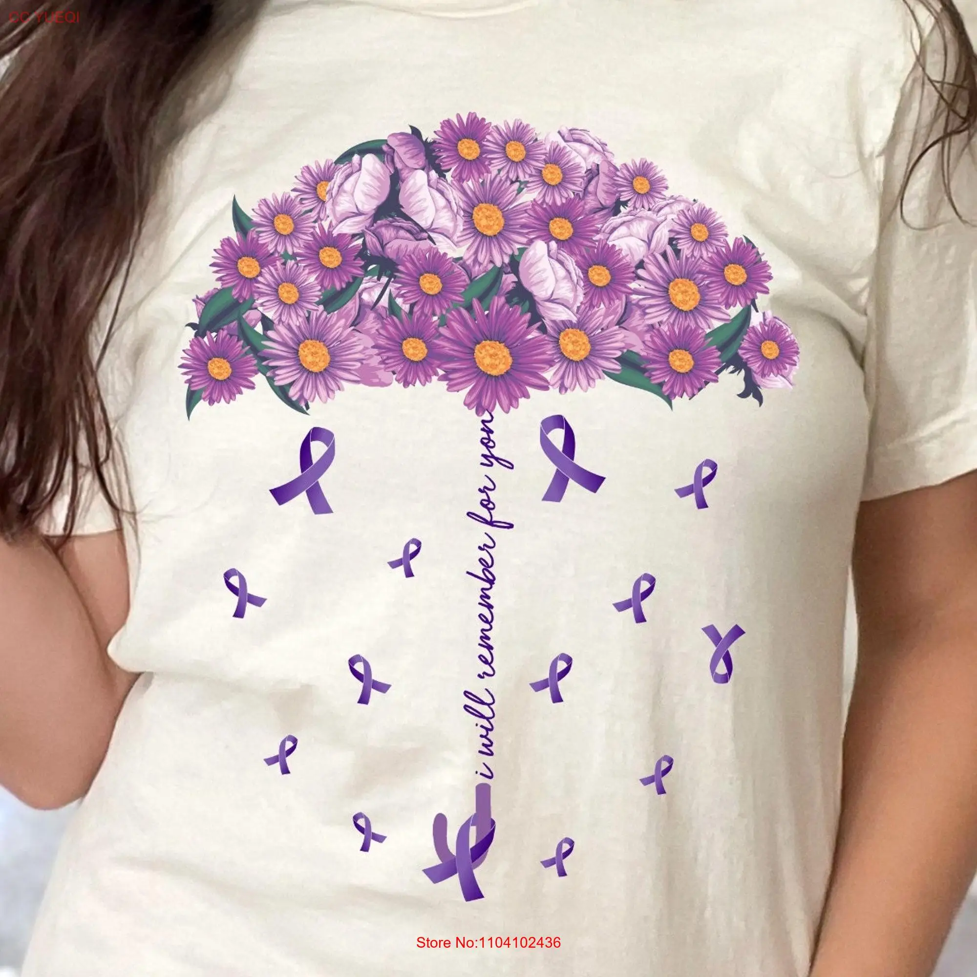 Alzheimers Purple Flower T Shirt Awareness I Will Remember For You Family SupporT Dementia SweaT long or short sleeves