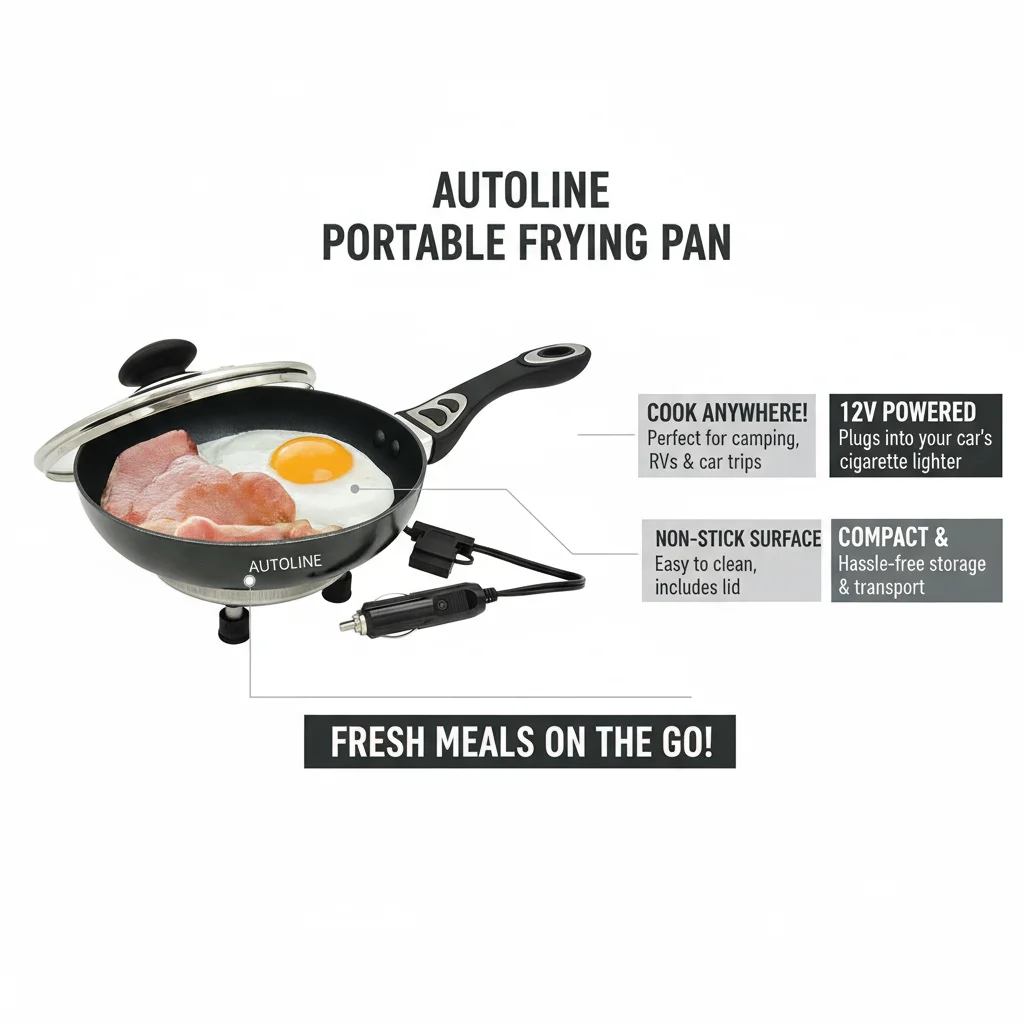150W@ DC 12V / 250W@ 24V Portable Electric Frypan Travel Aluminum Truck/RV Car Electric Cooker Frying Pan with Non-Stick Surface