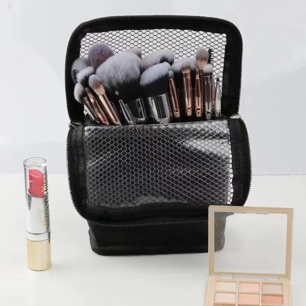 

Portable Transparent Makeup Tools Holder Foldable Zipper Stand Cosmetic Bag Solid Color Large Capacity Toiletry Bag Lady