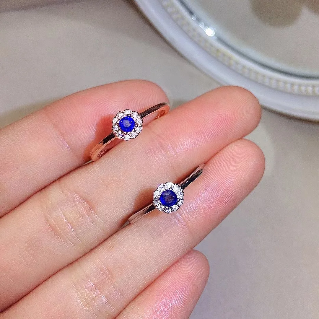 3Mm 0.1ct Viên Đá Sapphire Xanh Thiên Nhẫn Đeo Hàng Ngày Thật 100% 925 Nhẫn Bạc Thời Trang Nữ Bạc Sapphire Trang Sức