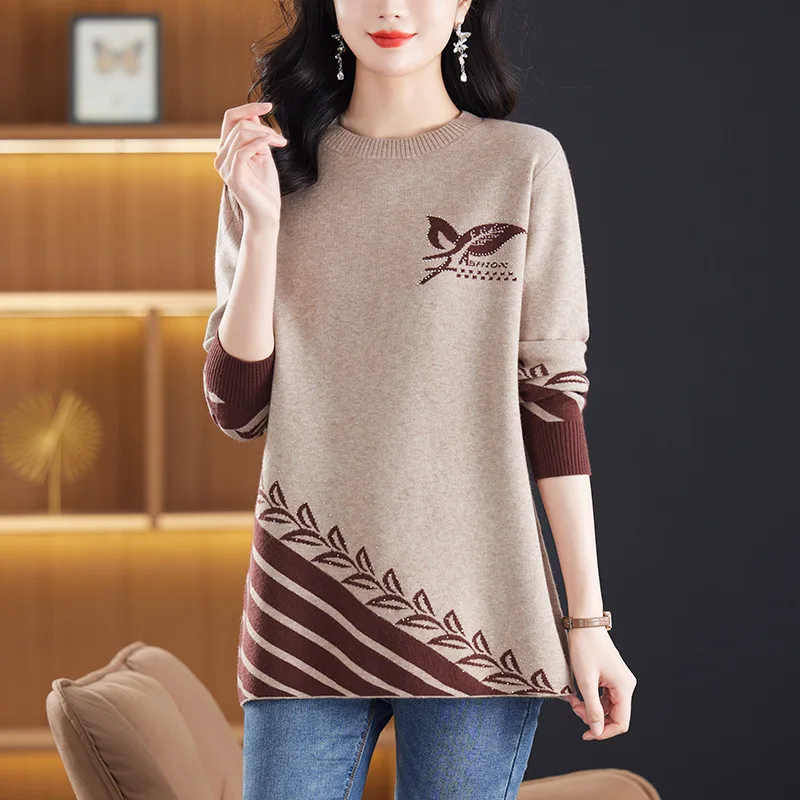 

Women Long Sweater Dress Autumn Winter 2025 New Middle-aged Mother Knitted Bottoming Pullover Sweater Loose Large Size Knitwear