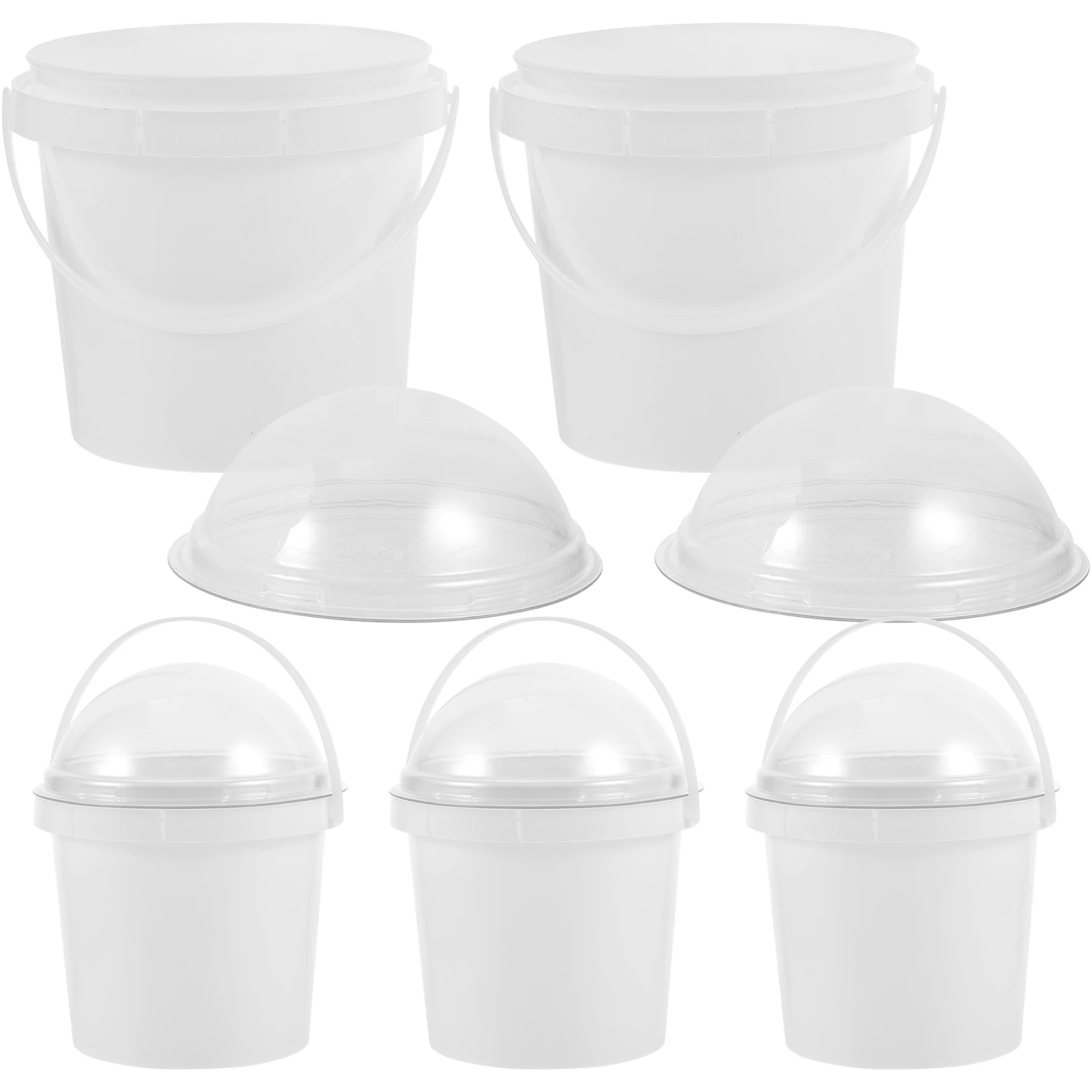 

5PCS Popcorn White Handle Lid Clear Bucket Snacks Clear Food Storage Ice Food Grade Bucket Cream Yogurt Fruits Juice