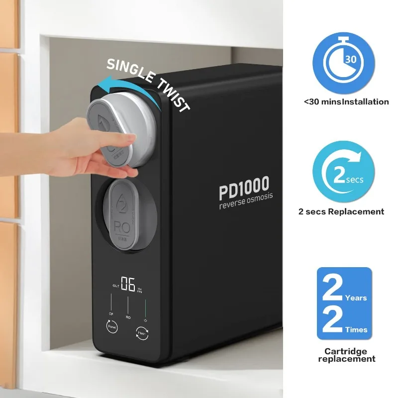 Sistema de filtración de agua por ósmosis inversa Frizzlife RO: flujo rápido de 1000 GPD, sin tanque, reduce TDS, compacto, PH mineral alcalino