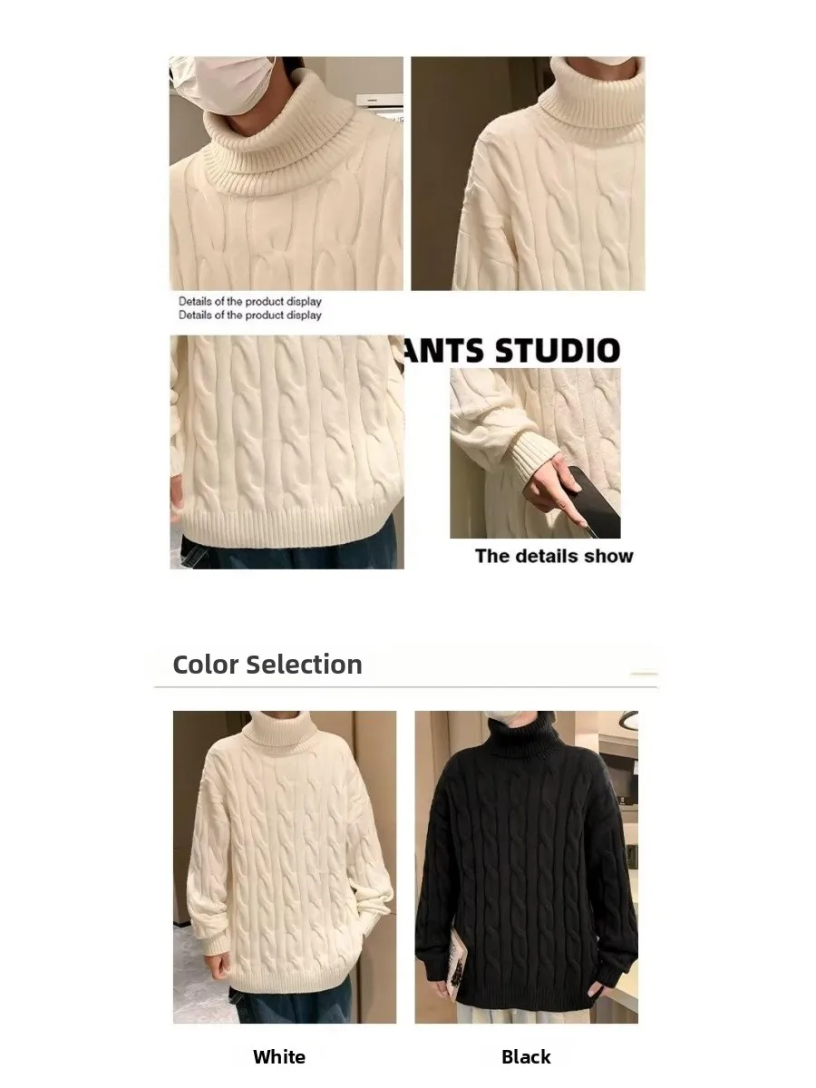 

Men's Thiened High Collar Twist Knitted Sweater Casual Comfortable Soft Polyester Winter Faion Inner Wear Base Layer Top