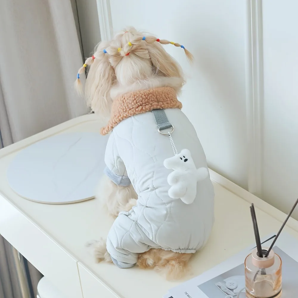 

Fashion Thick-Warmed Dog Warm Clothes One-Piece with Bear Pendant Dog Bodysuit Button Lamb Wool Pet Coat For Small Medium Dog