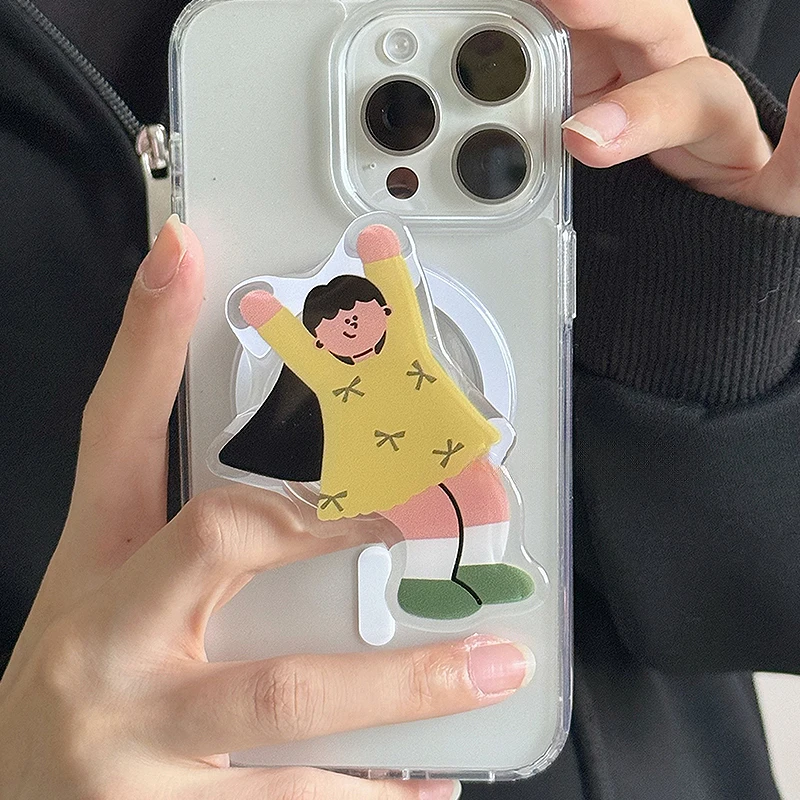 

Корейский милый мультфильм Happy Girl, магнитный держатель, ручка Tok Griptok, подставка для телефона, поддержка iPhone, Pad Magsafe Smart Tok