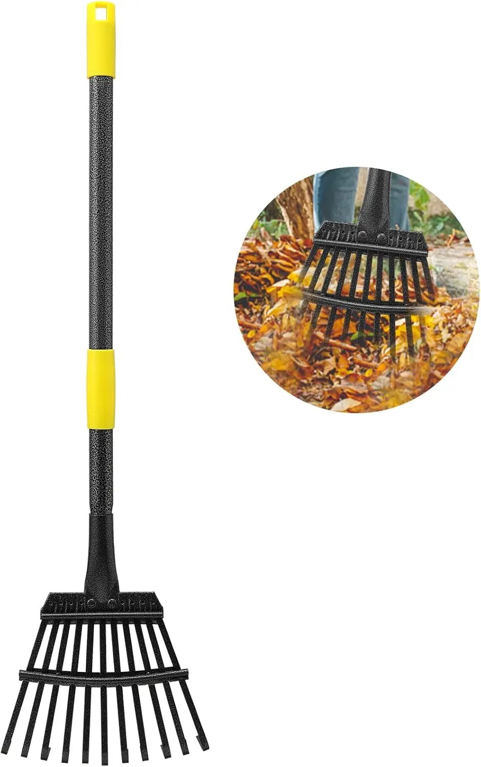 

Leaf Rake For Gardening, Adjustable Metal Garden Rake For Leaves Long Handle 30-60"", 11 Tines 9"" Wide Small Lawn Collapsible