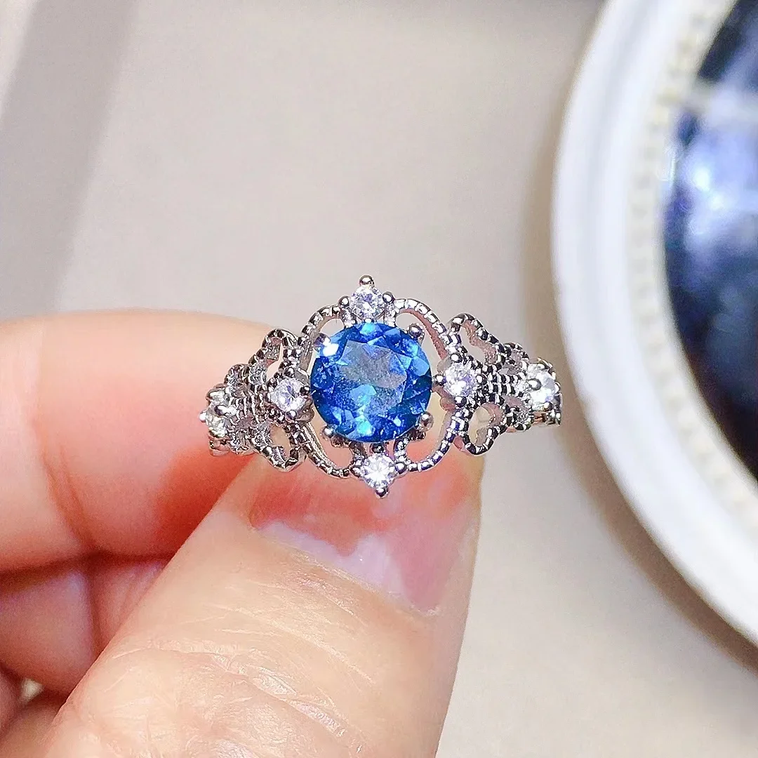 Vintage 925 Silver Topaz Ring for Party 6mm VVS Grade Natural Topaz Silver Ring Solid 925 Silver Topaz Jewelry