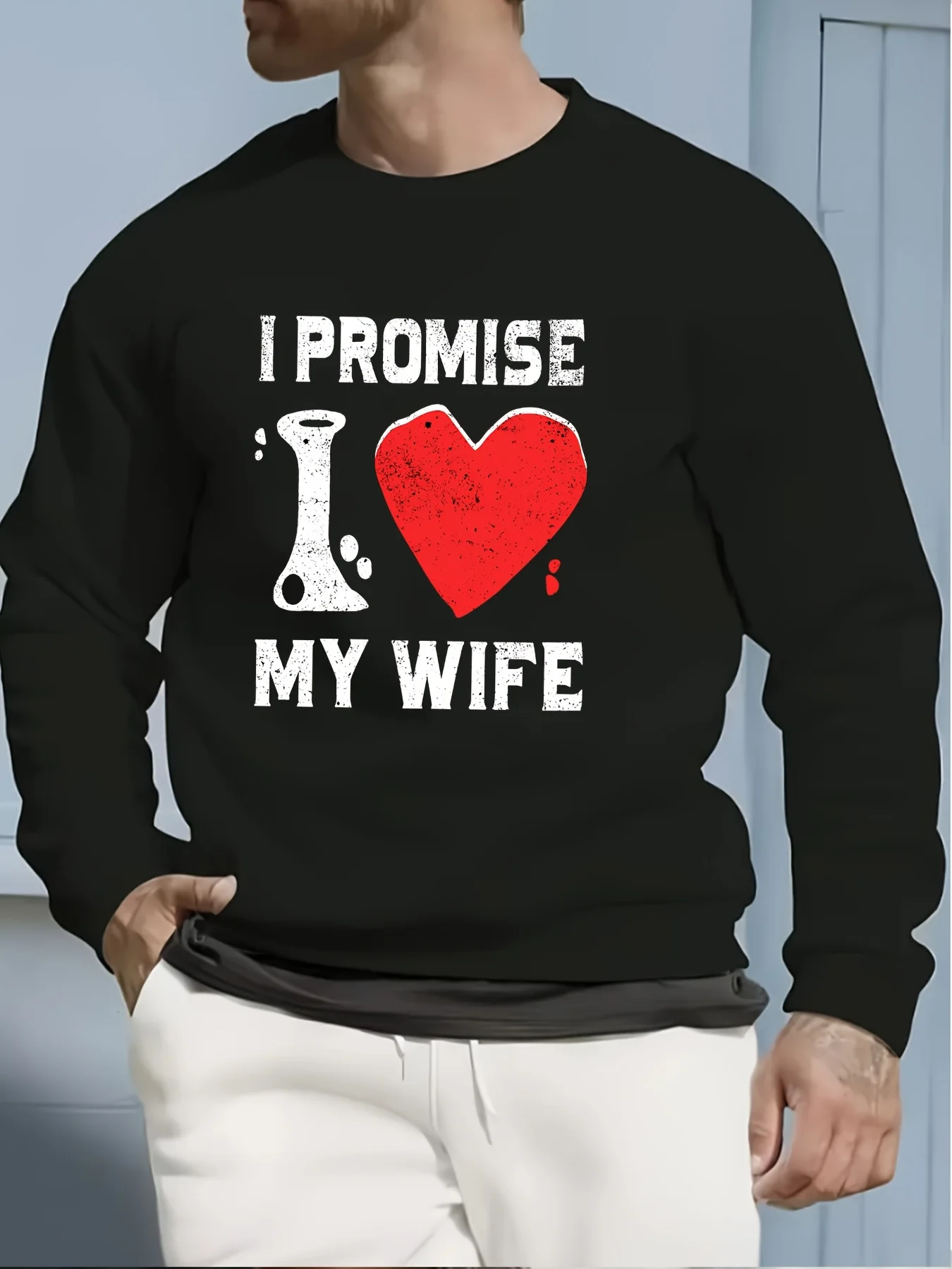 Spring and Autumn men's fashion round-neck hoodie,Valentine's Day style,poster pattern printed with the letters of