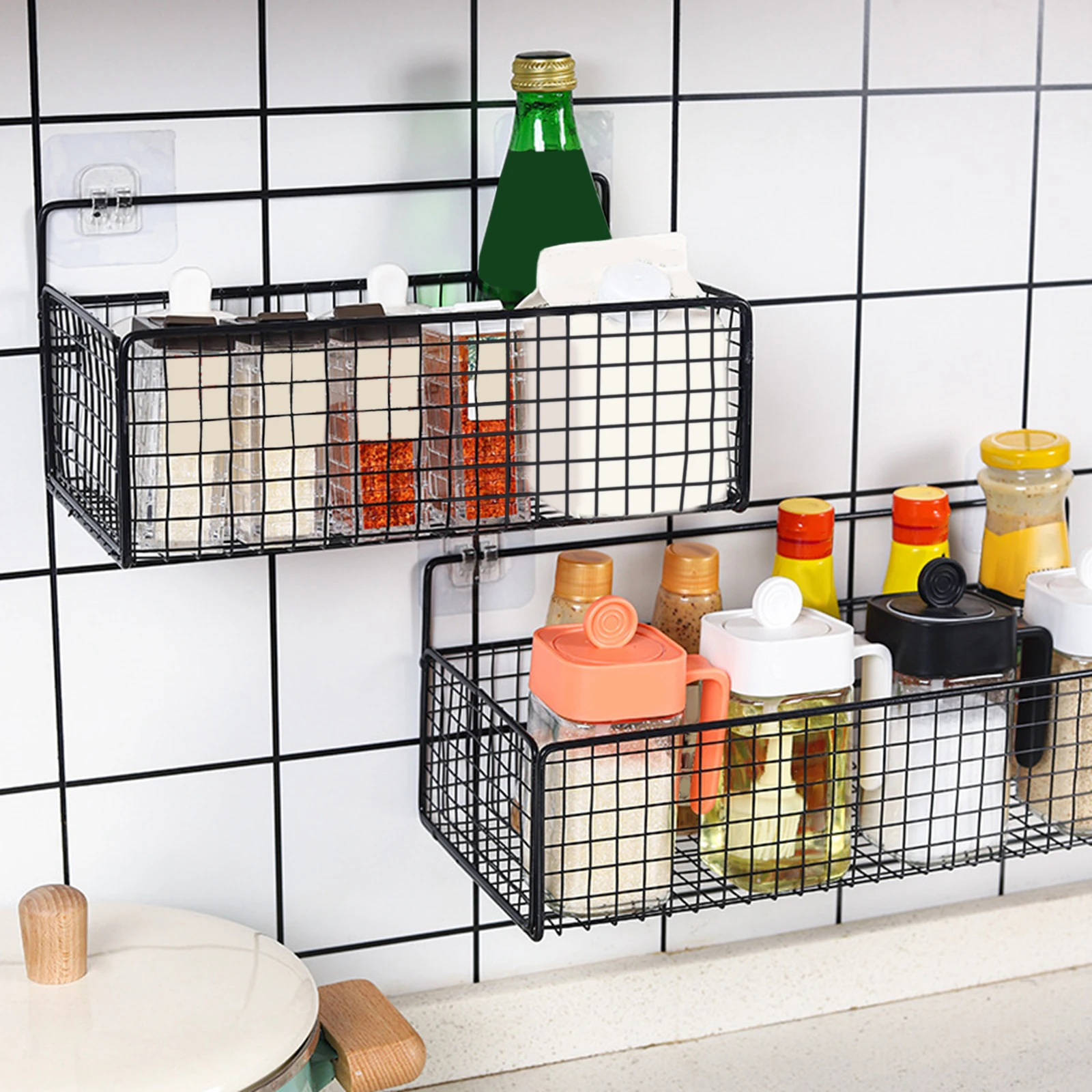 Bathroom Grid Shelf Suspension Type Shampoo Shower Gel Kitchen Makeup Storage Bathroom Organizer Bathroom Accessories