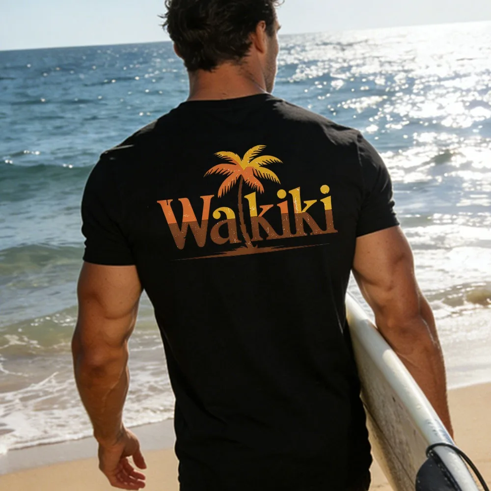 Herren Damen Hemden Waikiki Palmen-T-Shirt Kurzarm Rundhals Retro Hawaiianischer Strand Urlaub Surfen Geschenk Tops Streetwear