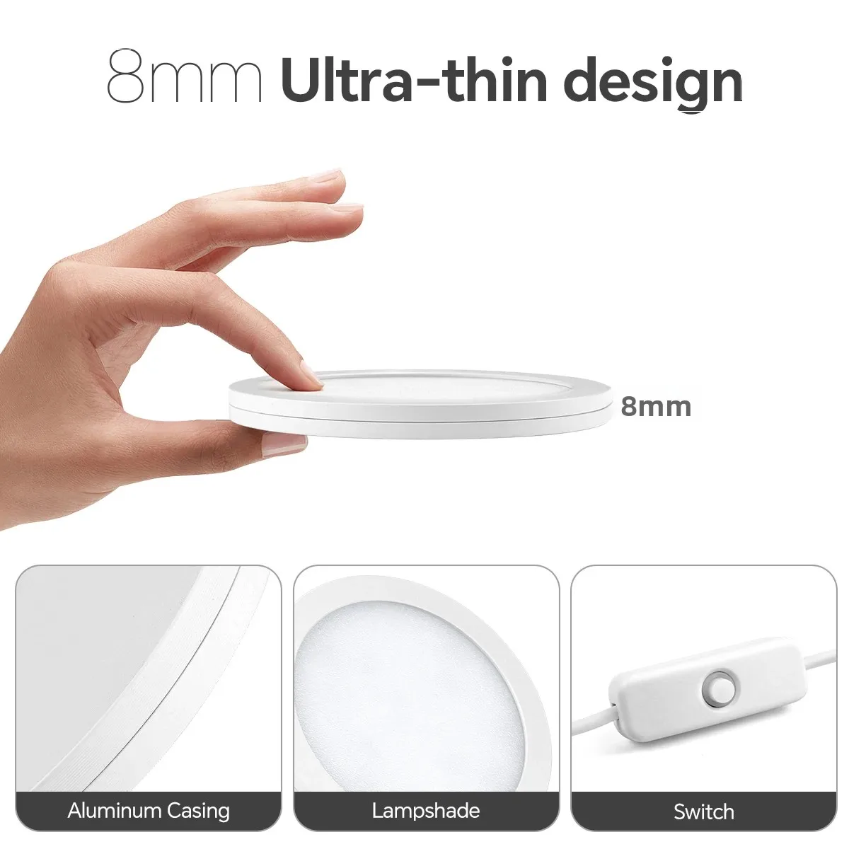1-10Pcs LED Panel Light Set Ultra-thin Design 5W Aluminum Mini Puck Lights with USB Plug Swtich,For Cabinet Wall Ceiling Decor