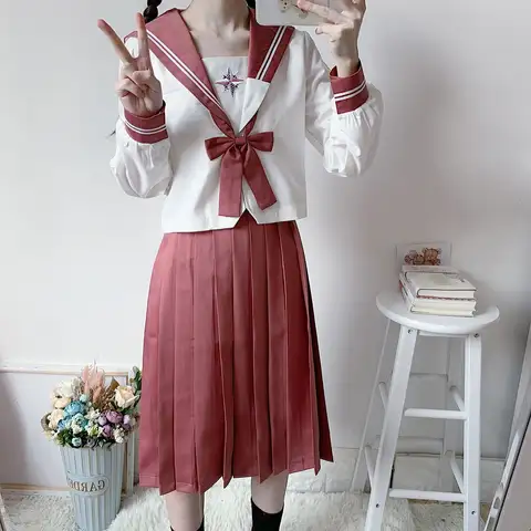 Girls School Uniform with Heart Embroidery NOWCOS