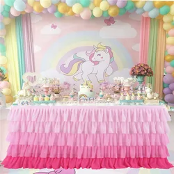 Chiffon Table Skirt Birthday Party Tutu Gauze Table Skirt Wedding Decoration Pleated Blocked Table Surround Deco Table Mariage